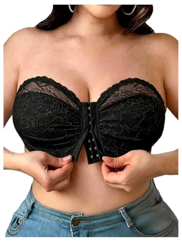 Image of MakeMeChic Women's Plus Size Strapless Bras Front Closure Half Push Up Bra Bandeau Wireless Bralette for Large Bust