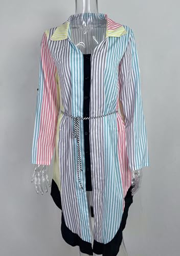 Image of YMING Womens Long Sleeve Button Down Shirt Dresses Casual Floral Print Maxi Dress Loose Fit Split Blouse Dress