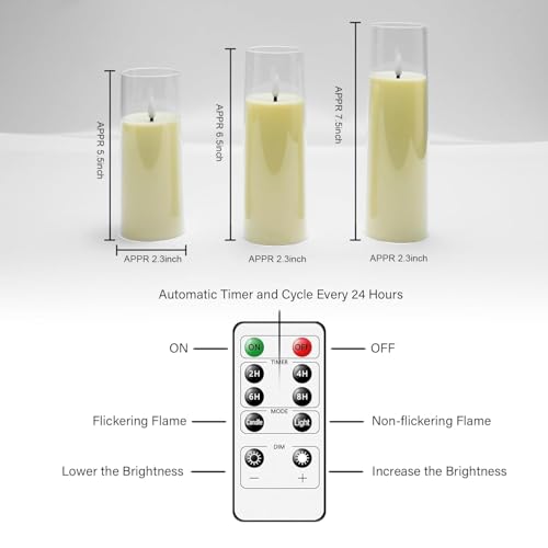 Image of kakoya Flickering Flameless Candles Battery Operated with Remote and 2 /4 /6 /8 H Timer Plexiglass Led Pillar Candles Pack of 9(D2.3 xH5.5 6.5 inch 7.5 inch) with Realistic 3D Wick Candles for Home Decor(Ivory)