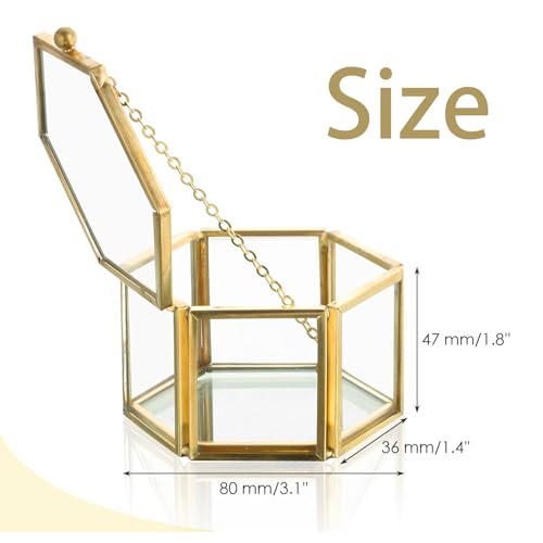 Bellabon Vintage Schmuckschatulle aus Glas, Geometrische Ringschatulle,Sechseckig, Goldfarben, Geometrisches Schmuckschatulle aus Glas Box für Ringe Ohrringe Aufbewahrung Blume 3.15 * 2.75 * 1.77inch