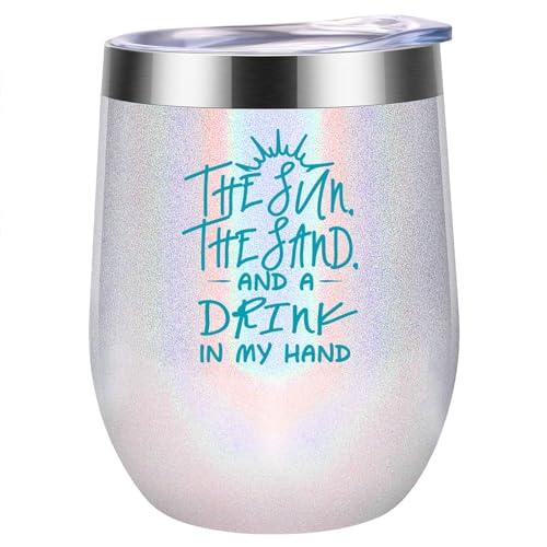 Coolife Wine Tumbler Beach Cup, Beach Gifts for Women - Funny Birthday, Christmas, Beach Themed Gifts for Women, Men - Vacation, Pool, Ocean Themed Gifts for Beach Lover, Mom, Friends, Her