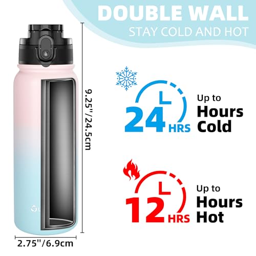 OLDLEY 600ml/20oz Stainless Steel Water Bottle Double Walled Vacuum Flask Keeps Drink Hot and Cold Leakproof BPA Free 600ML Metal Insulated Water Bottle for Sport School Work Hiking (Pink Blue) - Image 4