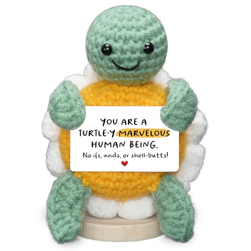 HEXMOZ Turtle Crochet Funny Positive Gifts for Women, Friends, Sisters, Besties, BFFs, Coworkers - Emotional Support Crochet Animals Desk Buddy - Encouragement, Inspirational, Birthday Present Ideas
