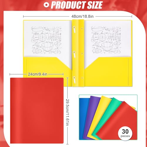 Yeaqee 30 Pcs Plastic Folders with Pockets and Prongs Plastic Folder 2 Pockets 3 Prongs with Card Slot for Office, School for Students, Teachers, Office Workers (Multicolor) by Yeaqee - Image 2