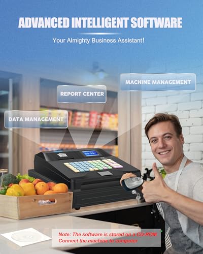 Perfiware Caixa registradora para pequenas empresas com gaveta de dinheiro Checkport e scanner de có