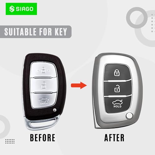 Image of SIAGO TPU Key Cover Compatible with Hyundai Aura Elantra I.10 Grand Nios I.20 Elite Verna 4S Creta I.10 Grand I.20 Activa Tucson Xcent 3 Button Smart Key (Grey Pack of 2)