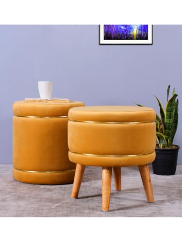 Image of Pouffes Sitting Stool for Living Room, Puffy Wooden Ottoman | Round Pouffe for Living Room & Bedroom | Pouf for Office & Home Decoration & Modern Seating Stool (Cmbo-Beige)