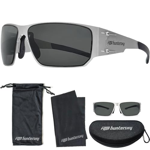 HTS HUNTERSKY M02 Matt gun Silver Japanese 301 Stainless Steel 0.6mm thin frame lightweight MILSPEC ANSI Z87+ Tactical Ballistic Shooting Glasses 2.5mm Polarized Anti-Fog UV400 Range Outdoor Sports
