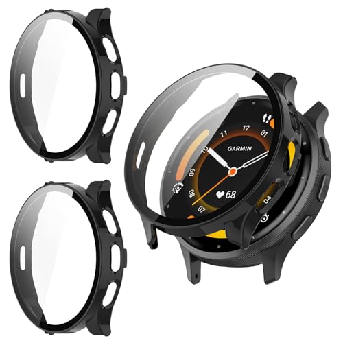 Kimiyaki 2 Pack for Garmin Venu 3 45mm Screen Protector Case [Full Coverage] Hard PC Bumper All-Around Protective Accessories for Garmin Venu 3 Built-in Tempered Glass Film