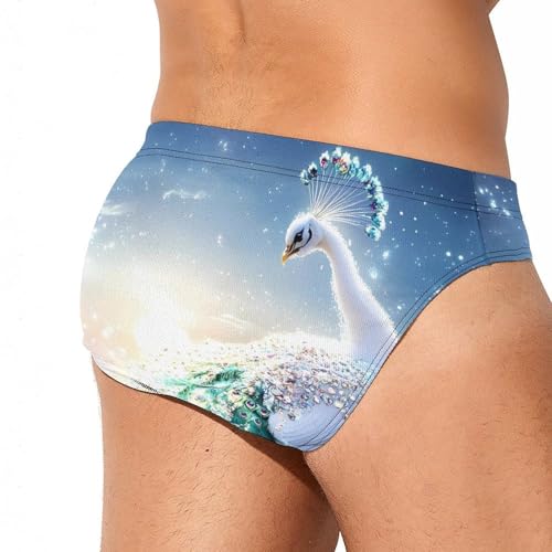 White Peacock Beach Mens Swim Briefs Sexy Bikini Swimwear Bathing Suits Trunks3