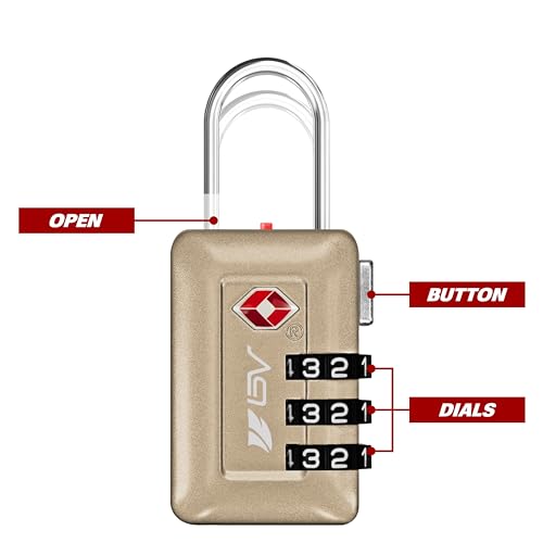 BV TSA Accepted Luggage Travel Lock, Set-Your-Own Combination Lock for School Gym Locker, Luggage Suitcase Baggage Locks, Filing Cabinets, Toolbox, Case (Champagne Gold, 2 Pack)4