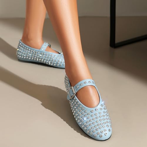 Womens Rhinestone Ballet Flats Round Toe Mary Jane Flats with Buckle Strap Sparkly Crystals Ballerina Shoe Casual Outfits Flat Shoes3