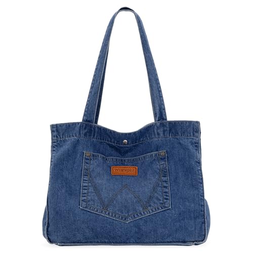 Montana West Wrangler Denim Tote Bag for Women Large Canvas Purses Jean Handbag Everyday Bag for Gift Work Travel Trip WG143-2006LJN