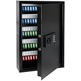 HMF Schlüsseltresor mit Zahlencode, Schlüsselsafe mit Elektronikschloss | 100 Haken | 66,5 x 43 x 13 cm | Schwarz