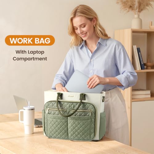 Image of LOVEVOOK Tote Bag for Women, Teacher Nurse Work Laptop Bag, Quilted Bible Computer Shoulder Bag for Business Travel College