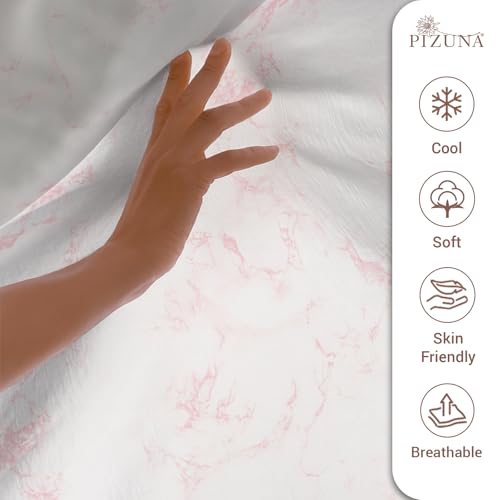Image of Pizuna 100% Cotton Bedsheet Super King Size with 2 Pillow Covers, 400 Thread Count Long Staple Cotton, Carrara Marble Pattern Flat Bed Sheet 108X108 Inch for Superking Bed, Light Pink Printed Bedsheet