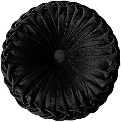 Elero Round Pillows Velvet Pleated Circle Pillow Chair Cushion Floor Pillows Home Decorations for Home Couch Chair Bed Car Black…