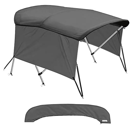 KNOX Universal 3-Bow Bimini Tops for Boats Cover Side Walls, Support Poles, Fade-Proof 900D Marine Canvas, Storage Boot, Sun Shade Canopy for Pontoon, V-Hull, Fishing, Jon Boat, 54-60" W (Gray)