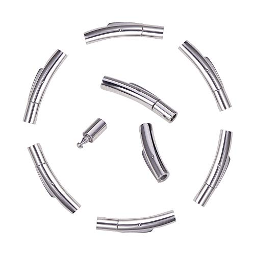 PH PandaHall 10 Sets 3mm Hole Stainless Steel Leather Cord End Clasps Bayonet Curved Tube Column Clasps Connectors for Bracelets Necklaces Buckle Jewelry Making 30x6mm