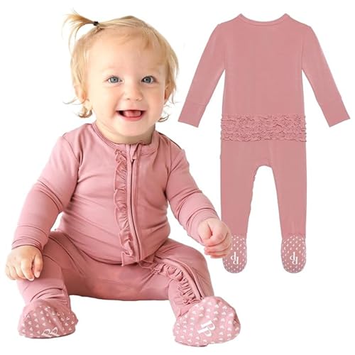 Image of Posh Peanut Baby Girl Sleepers - Viscose from Bamboo Baby Pajamas & 2 Way Zipper Sleepers - Ruffled Baby Clothes for Girls