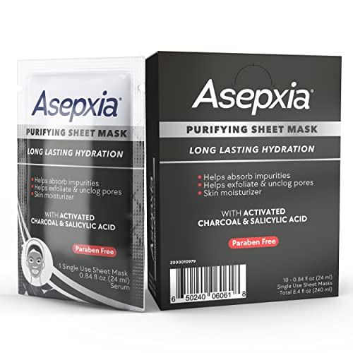 Asepxia Oil-Free Purifying Facial Sheet Mask With Activated Charcoal & Salicylic Acid, 10 Sheet Masks [Pls Confirm Qty] #TOP4