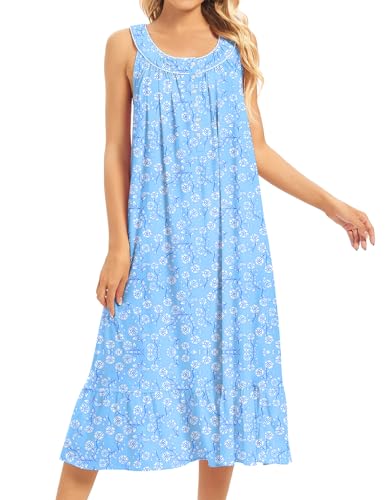 Image of MZROCR Cotton Nightgowns for Women Soft Sleeveless Night Gown for Adult Women Ruffle Sleepwear