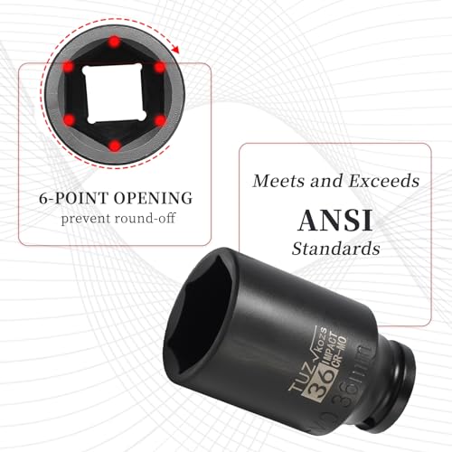 Image of 1 /2 Inch Drive 36mm Deep Metric Impact Socket,CR-MO,6 Point Radius Corner Design,Square Chamfered Opening,Axle Nut Impact Grade Socket for Easy Removal