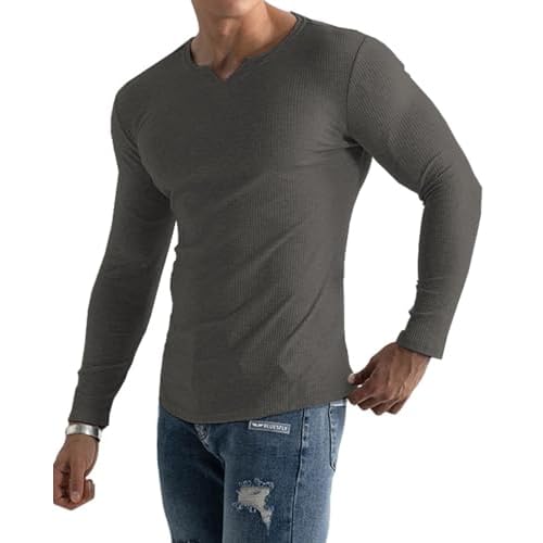 Muscle Cmdr Men’s Henley T-Shirt Short & Long Sleeve V Neck Slim Fit Soft Stretch Casual Athletic Tee Medium Weight