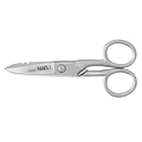 2100-9 Stainless Steel Electrician Scissors, Made in USA, 5.25-Inch Free-Fall Handle Snips, Stripping Notches, Non-Slip Serrated Blade