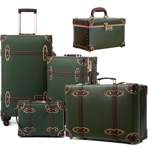 urecity Vintage Luggage Sets of 5 Piece, 20-Inch and 26-Inch Rolling Luggage, 12.5-Inch Cosmetic Train Case, 20-Inch Carry-On Nonwheeled