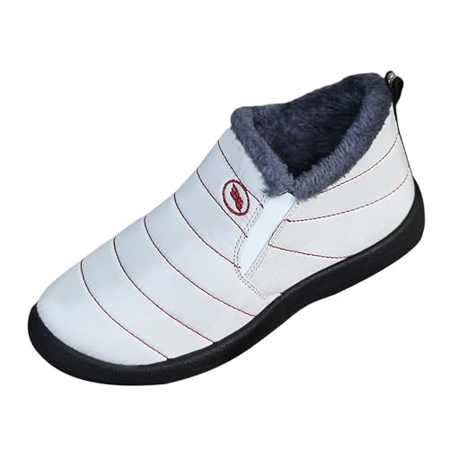 Winter Boots Women's Lined Snow Boots Men Waterproof Outdoor Boots Wide Feet Snow Boots Low Hiking Shoes Orthopaedic Snow Shoes Warm Leisure Shoes Non-Slip Boat Shoes, White, 9 UK
