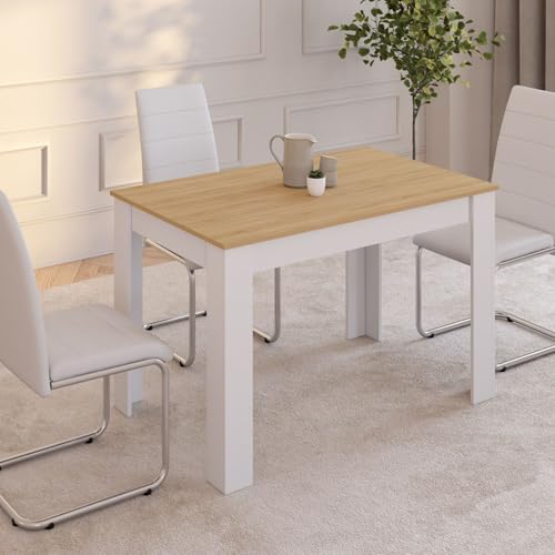 IDMarket - Rechteckiger Esstisch ROZY 4 Personen weiß Buchenholzplatte 110 cm