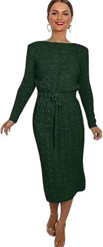 Pretty Attitude Ladies Knitted midi Dress for Winters Women's Woolen Dress (as8, Numeric, Numeric_16, Numeric_18, Regular, Regular, Bottle Green, X-Large)