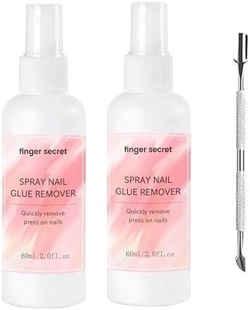 Spray Nail Glue Remover 60ml/2FL.OZ (2pcs)& Nail Scraper,Professional Nail Remover For Wear Nail Press On Nails, Easily & Quickly Remove Fake Nails Nail Tips, Doesn't Hurt Nails