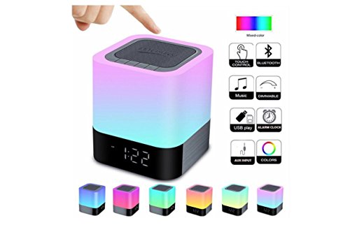 Preisvergleich Produktbild MFFACAI Bluetooth Lautsprecher mit Nachtlicht, Wecker, Touch Control Nachttischlampe mit Musik-Player, Farbwechsel Lampe mit Wecker, 48 Farben, 4000mAh, Männer Frauen Geschenke Boy Girl Kind (weiß)