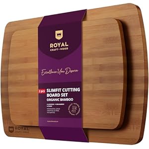 Wooden Cutting Boards for Kitchen Meal Prep & Serving – Bamboo Wood Cutting Board Set – Charcuterie & Chopping Butcher Block for Meat – Kitchen Gadgets Gift (2 Pcs)
