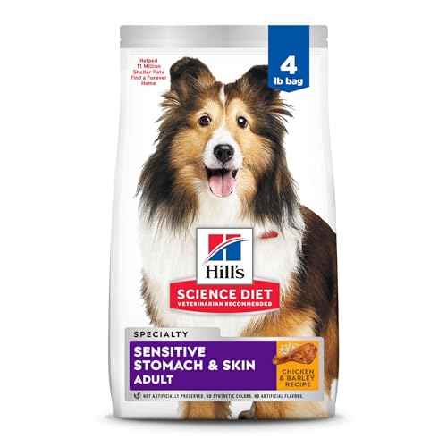 Hill’s Science Diet Sensitive Stomach & Skin, Adult 1-6, Stomach & Skin Sensitivity Support, Dry Dog Food, Chicken Recipe, 4 lb Bag