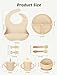 JELLDJK Silicone Baby Feeding Set 9 Pcs, Spill-Proof Suction Plate, Bowl, Bib, Silicone spoon&forks, Wooden Spoons&forks, Training cup with straw and Sippy Cup, Baby Eating Utensils (Beige)