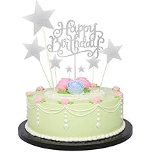 1 PCS HAPPY BIRTHDAY Cake Topper & 7 PCS Pentacle Stars Cake Toppers Decoration - Silver
