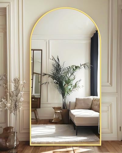 Image of Antok 76 inch x34 inch Arched Full Length Mirror with Stand, Floor Mirror, Gold