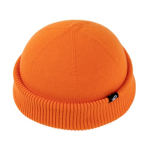 Comhats Short Fisherman Beanie Hats for Men Women Soft Stretchy Knit Cuffed Beanies Unisex Small Beanie Trawler Style for Fall Spring Outdoor Christmas Burnt Orange M/L