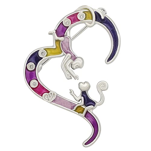 DOWAY Broche en forme de singe en émail avec cœur floral pour femme, Métal Émail Métal, Grès Cover