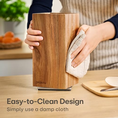 Praknu Magnetic Knife Block 360° Rotatable Without Knives - FSC® Acacia Wood with Space for Kitchen Utensils - Strong Magnet on Both Sides - Non-Slip Base - Image 7