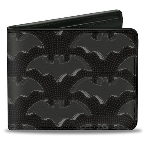 Buckle-Down Men's DC Comics Wallet, Bifold, Batman Bat Emblem Turns Dots Black Grays, Vegan Leather, 4.0