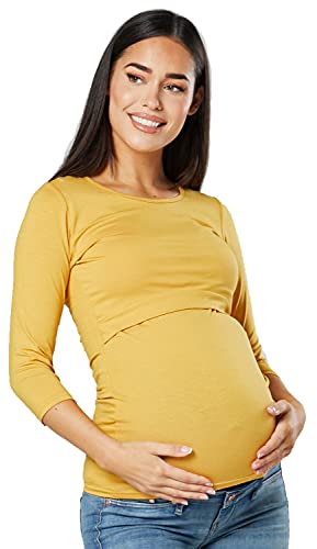 Happy Mama. Femme Top de maternité d'allaitement Double Couches col Rond. 988p (Mustard, 40-42, XL) Cover