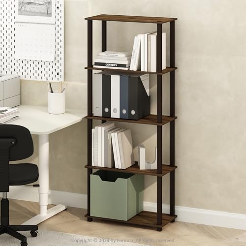 Image of Furinno Turn-S-Tube Storage Shelves Set of 2, 3-Tier Book Shelf, Corner Shelf, Toolless Open Shelves, Square Tubes, for Organization and Storage, Living Room, Garage, Home Office, Black Walnut