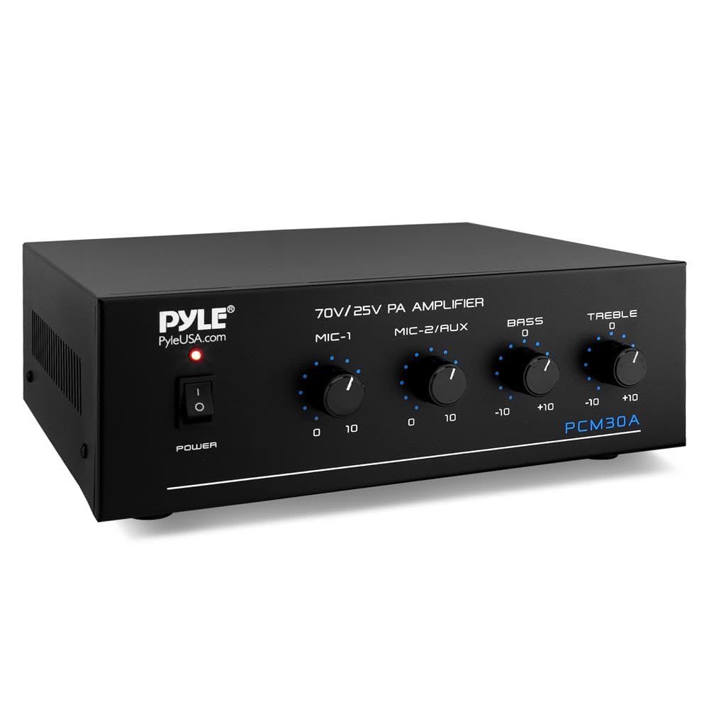 Pyle PA-Verstärker – 60W Bluetooth Amp mit 25/70V-Ausgang & 2 Mikrofoneingängen | Mit Bass-/Höhenregler, AUX & RCA, Ideal für Hintergrundmusik & Durchsagen in mehreren Räumen