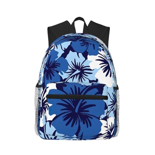 BREAUX Blue Hibiscus Print Lightweight And Comfortable Duffel Bag, Casual Daypack, Multipurpose Backpack