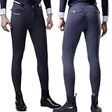 Kduplily Mens Riding Breeches Equestrian Full Seat Silicone Grip Horse Riding Pants with Belt Loops Horseback Equipment (US, Numeric, 33, Regular, Regular, Dark Blue)