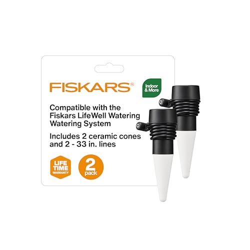 Image of Fiskars LifeWell Watering Cone Set, 2-Pack, Add-On for LifeWell Watering System, Ceramic Cones with 33" Hose